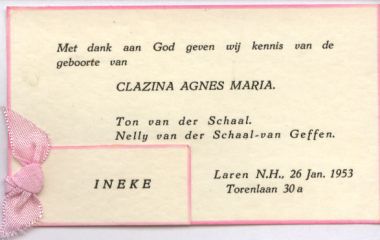 geboortekaartje Ineke